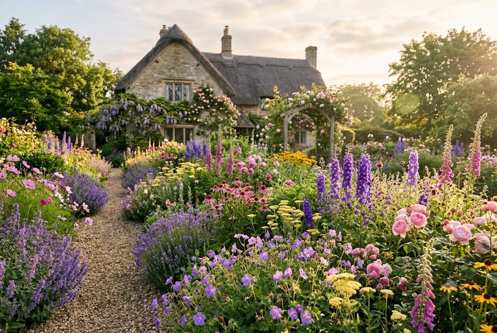 A cottage garden in full bloom