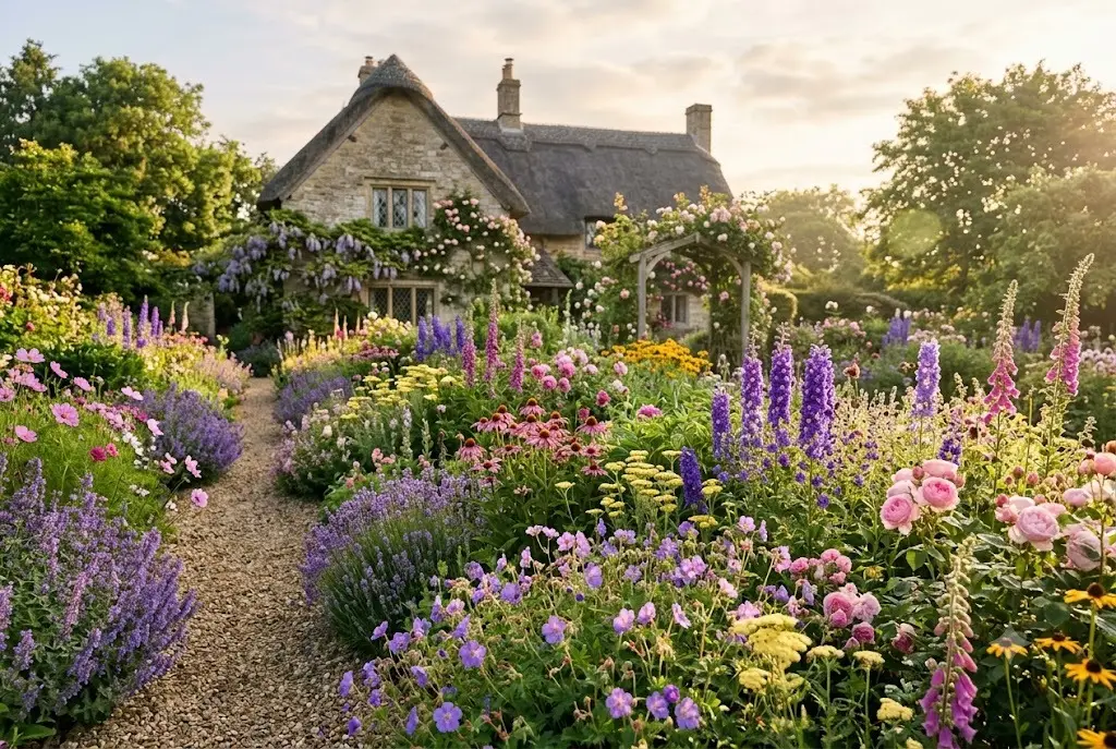 A cottage garden in full bloom