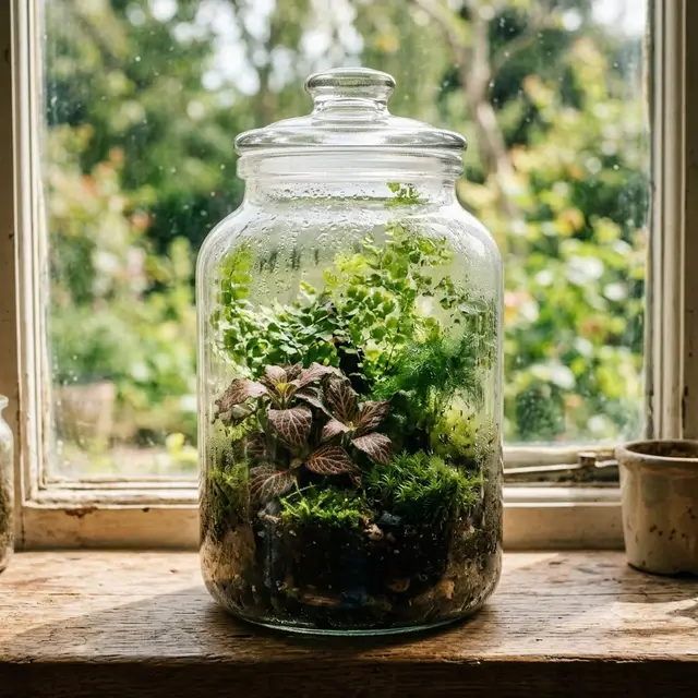 A finished closed tropical terrarium