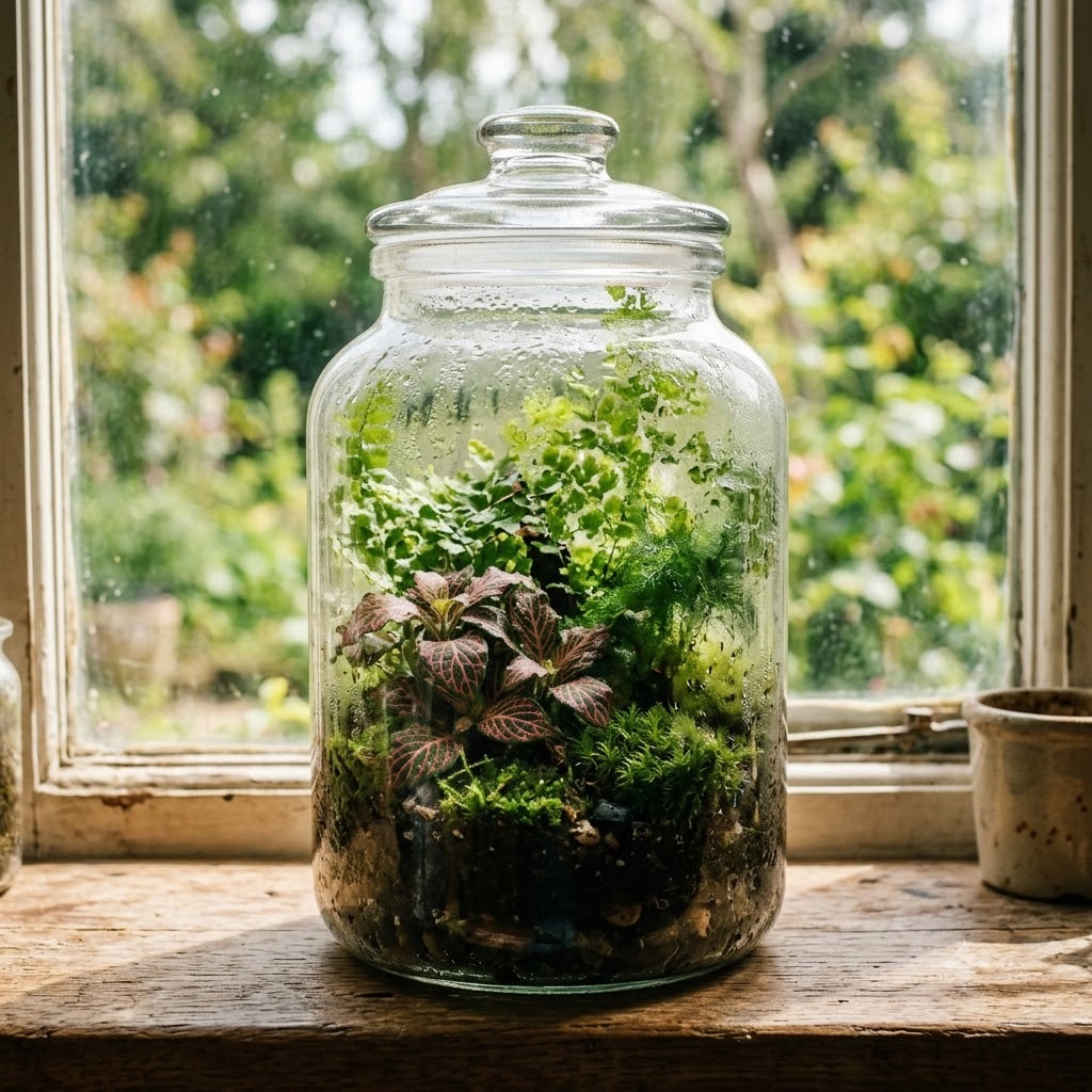 A finished closed tropical terrarium